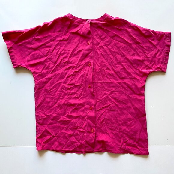Vintage Onde 100% Silk Blouse Size 6 Hot Pink Button Back Short Sleeve Top - Picture 1 of 7